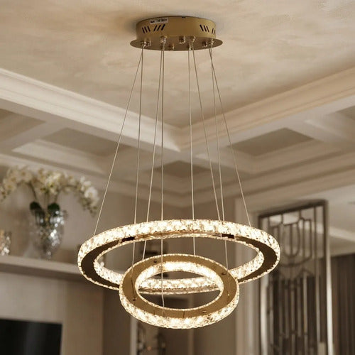 Lustre Cristal Aliança Redondo 2 Anéis Gold Rose