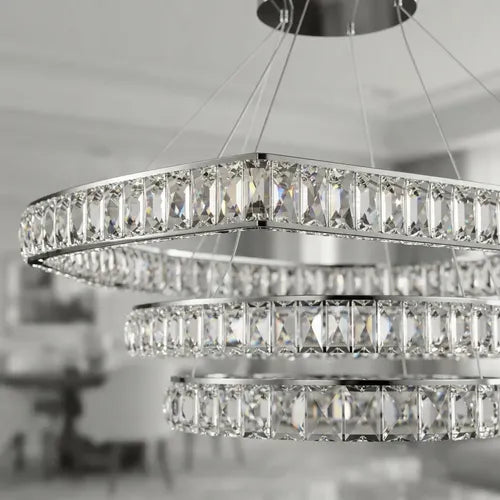 Lustre Aliança Quadrado 3 Anéis Gold Rose 60/40/20 Cm Led 127/220v Golde Rose