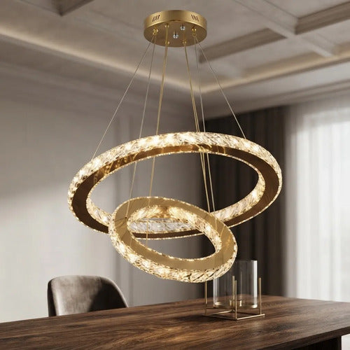 Lustre Aliança Redondo 2 Anéis Slim Dourado 50/30 Cm Led 127/220v Dourado
