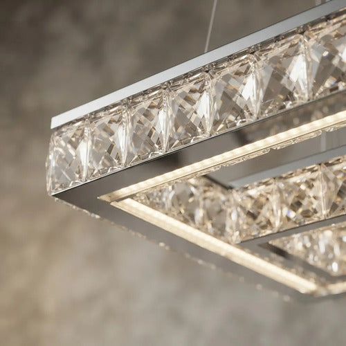 Lustre Aliança Quadrado 2 Anéis Cromado 50/30cm Led 127/220v Cromada