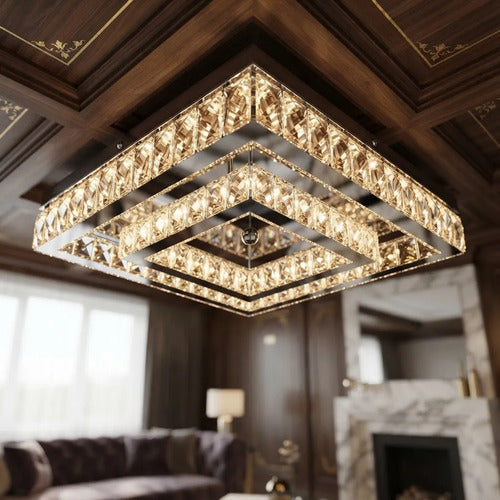 Lustre Aliança Quadrado 2 Anéis Cromado 50/30cm Led 127/220v Cromada