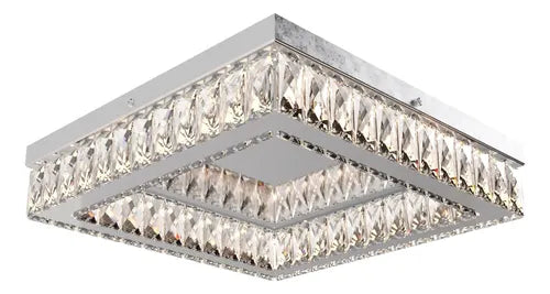 Lustre Aliança De Cristal Quadrado 40cm Led 23w 3000k Plafon 127/220v Alumínio