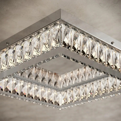 Lustre Aliança De Cristal Quadrado 40cm Led 23w 3000k Plafon 127/220v Alumínio