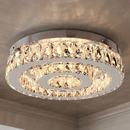 Lustre Aliança De Cristal Redondo 2 Anéis 40/20 Cm Led 127/220v Alumínio