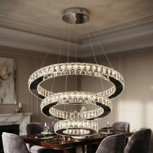 Lustre Cristal Aliança Redondo 3 Anéis