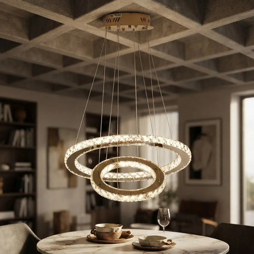 Lustre Aliança Redondo 2 Anéis Slim Dourado Led 2m Alt 127/220v Dourado