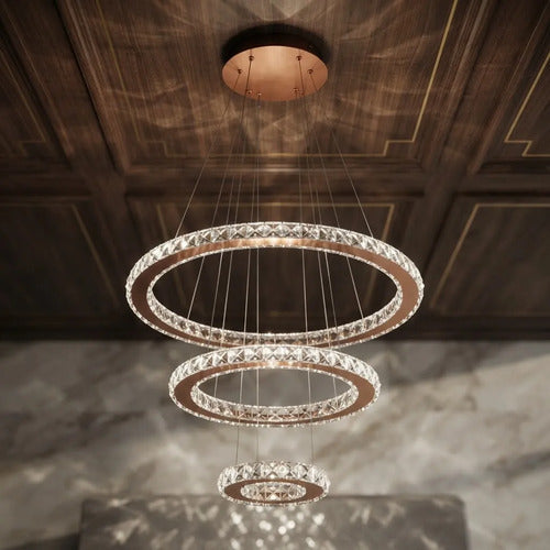 Lustre De Cristal Tres Alianças Rose Gold