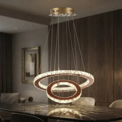 Lustre Aliança Redondo 2 Anéis Slim 50/30cm X 1,20 Alt Led 127/220v Gold Rose