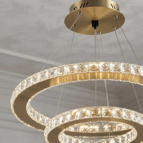 Lustre Cristal Aliança Redondo 2 Anéis Gold Rose