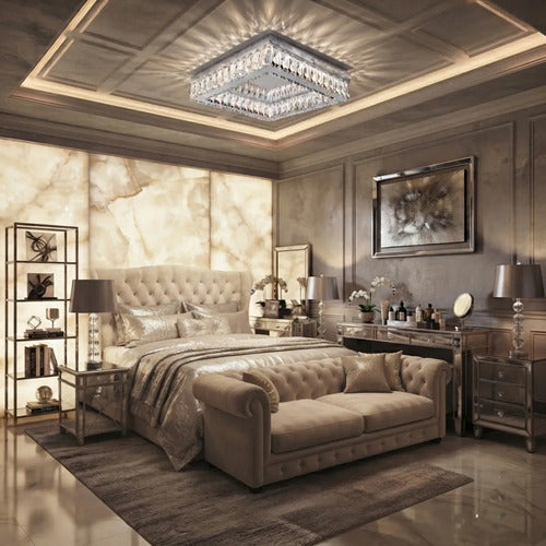 Lustre Aliança De Cristal Quadrado 40cm Led 23w 3000k Plafon 127/220v Alumínio