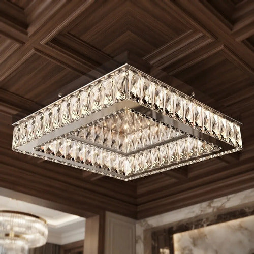Lustre Aliança De Cristal Quadrado 40cm Led 23w 3000k Plafon 127/220v Alumínio