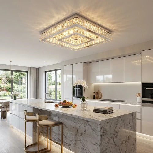 Lustre Aliança Quadrado 2 Anéis Cromado 50/30cm Led 127/220v Cromada