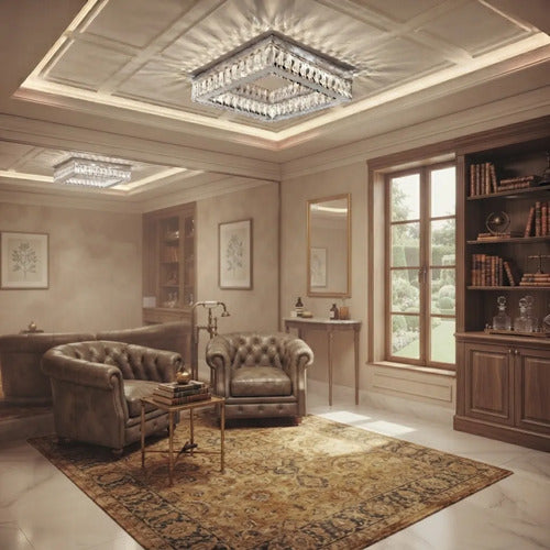 Lustre Aliança De Cristal Quadrado 40cm Led 23w 3000k Plafon 127/220v Alumínio