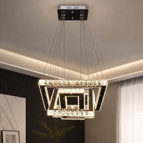 Lustre Cristal Aliança Retangular 3 Anéis